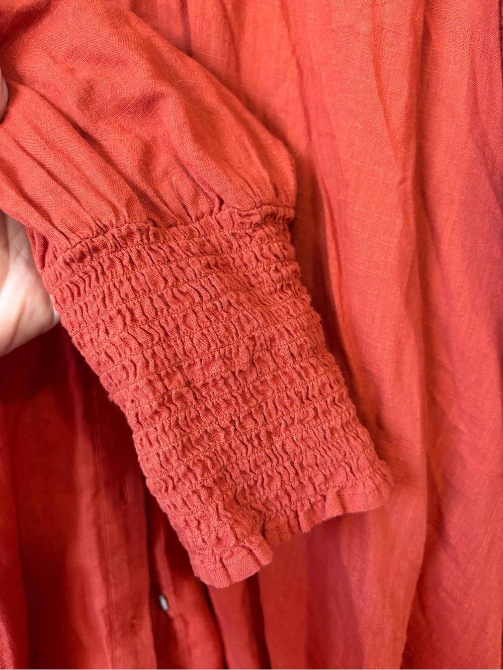 Free People Rust Red Embroidered Ruffle Button-Down Blouse - Picture 2 of 5